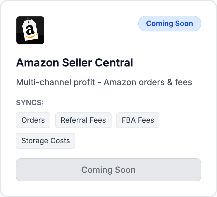 The Amazon Seller Central tile on the Integrations page.