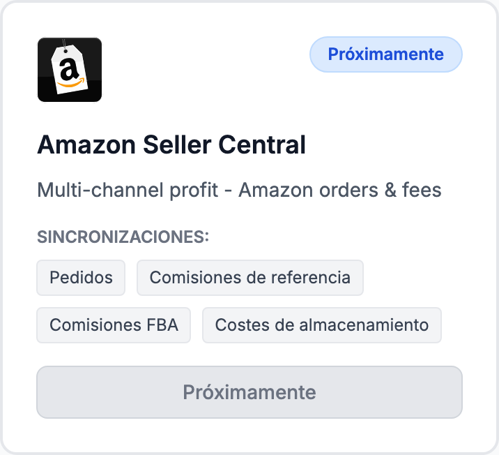 La tarjeta Amazon Seller Central en la página Integraciones.