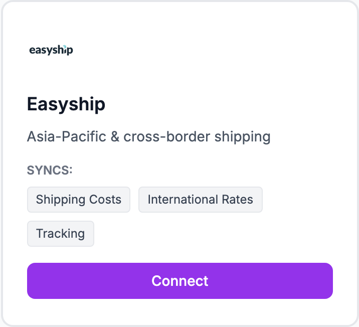 The Easyship tile on the Integrations page.