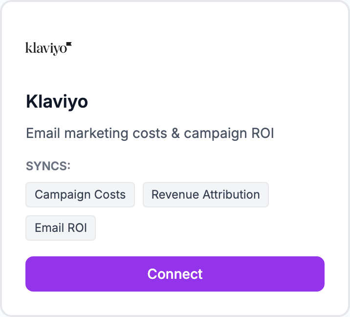 The Klaviyo tile on the Integrations page.