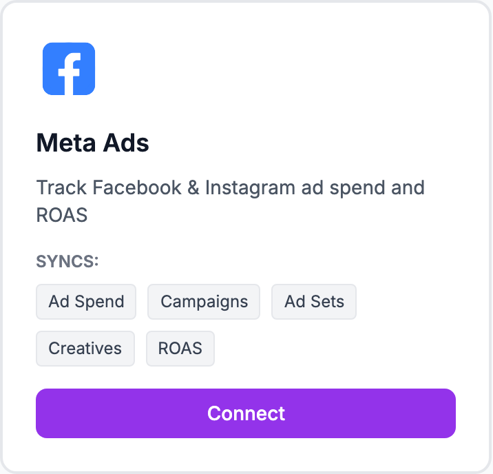The Meta Ads tile on the Integrations page.