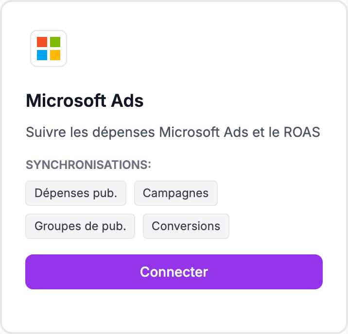 La carte Microsoft Ads sur la page Intégrations.