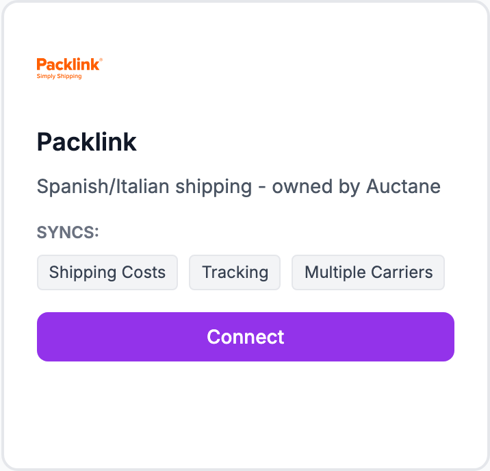 The Packlink tile on the Integrations page.