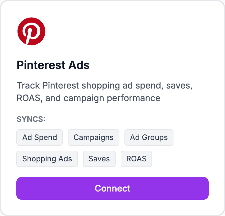 The Pinterest Ads tile on the Integrations page.