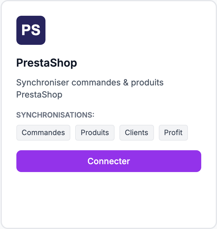 La carte PrestaShop sur la page Intégrations.
