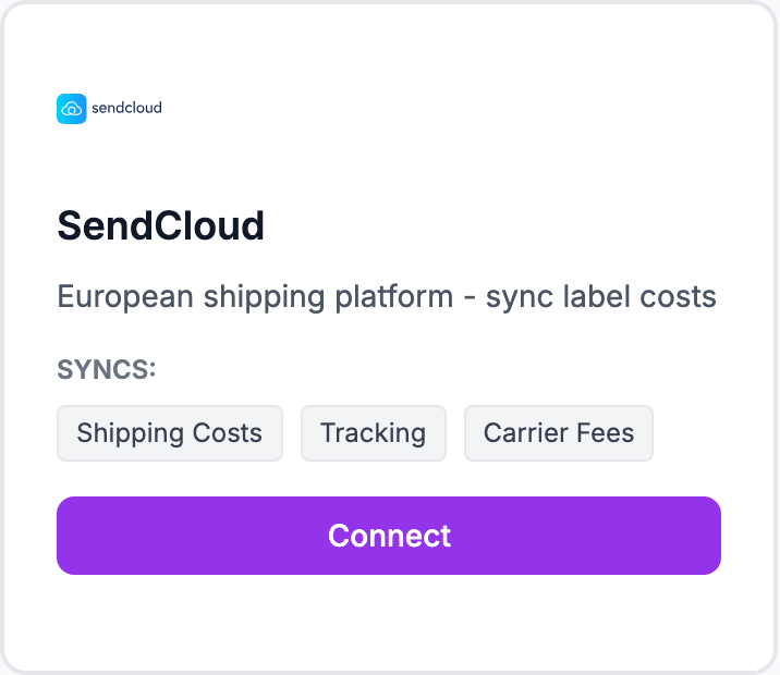 The SendCloud tile on the Integrations page.