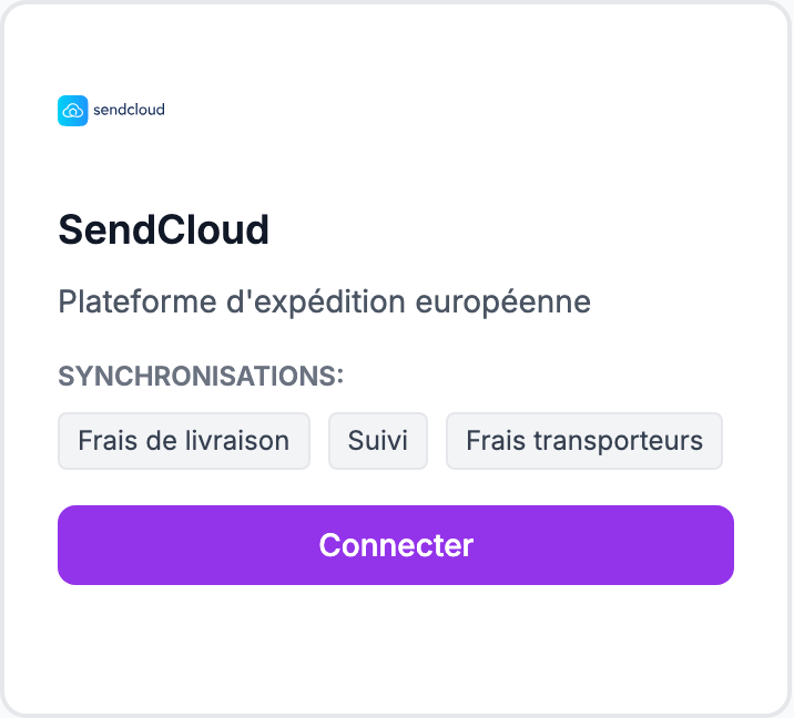 La carte SendCloud sur la page Intégrations.