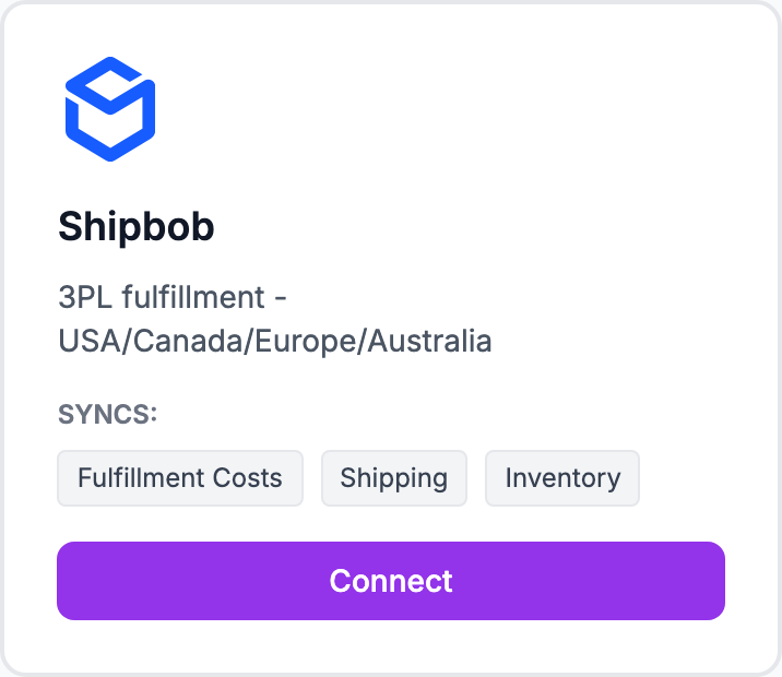 The Shipbob tile on the Integrations page.