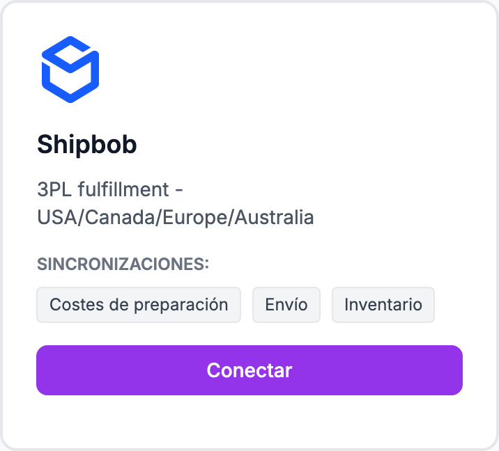 La tarjeta Shipbob en la página Integraciones.