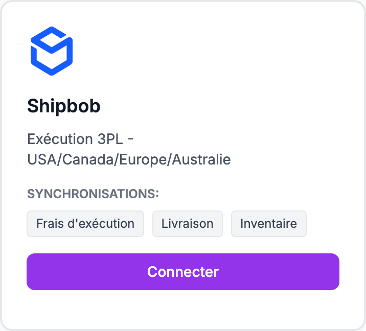 La carte Shipbob sur la page Intégrations.