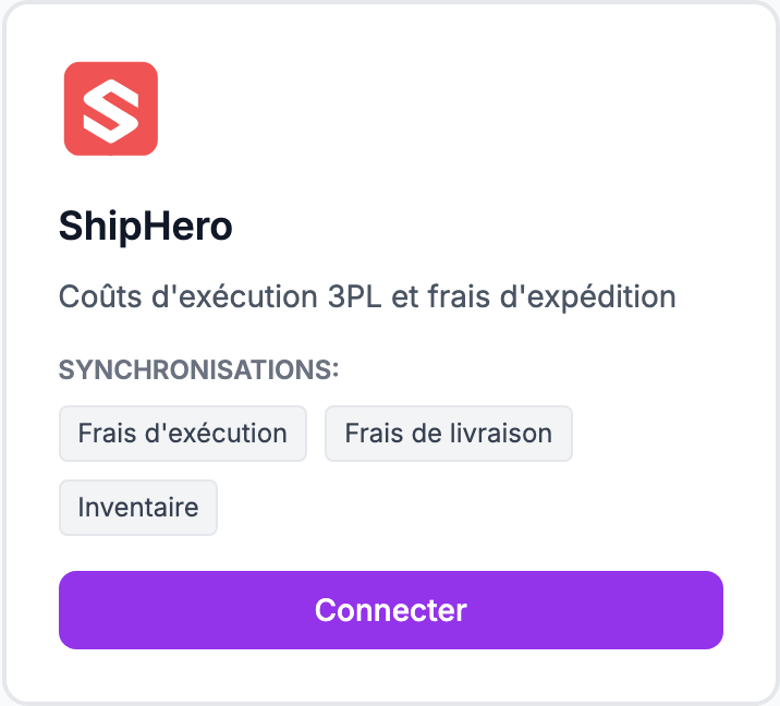 La carte ShipHero sur la page Intégrations.