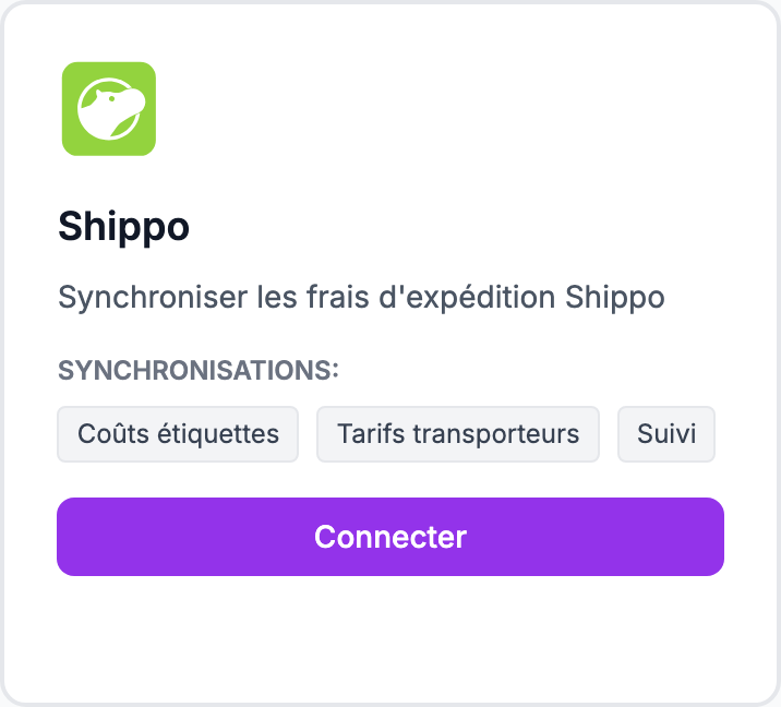 La carte Shippo sur la page Intégrations.