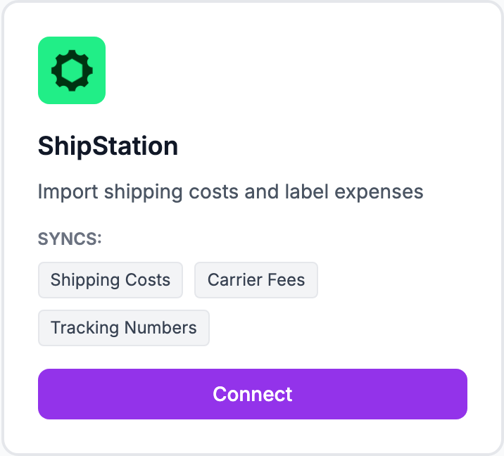 The ShipStation tile on the Integrations page.