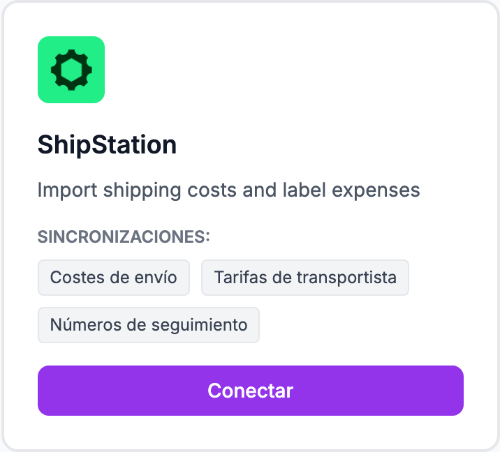 La tarjeta ShipStation en la página Integraciones.