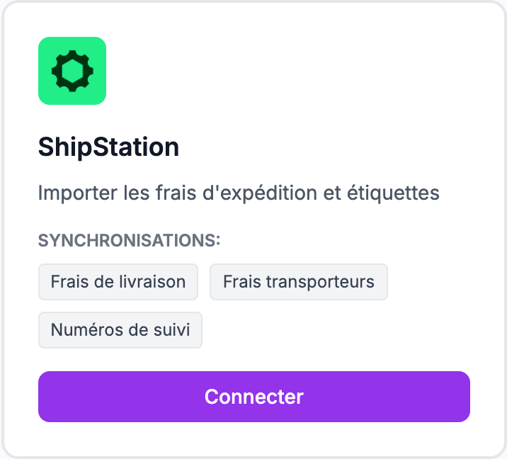 La carte ShipStation sur la page Intégrations.