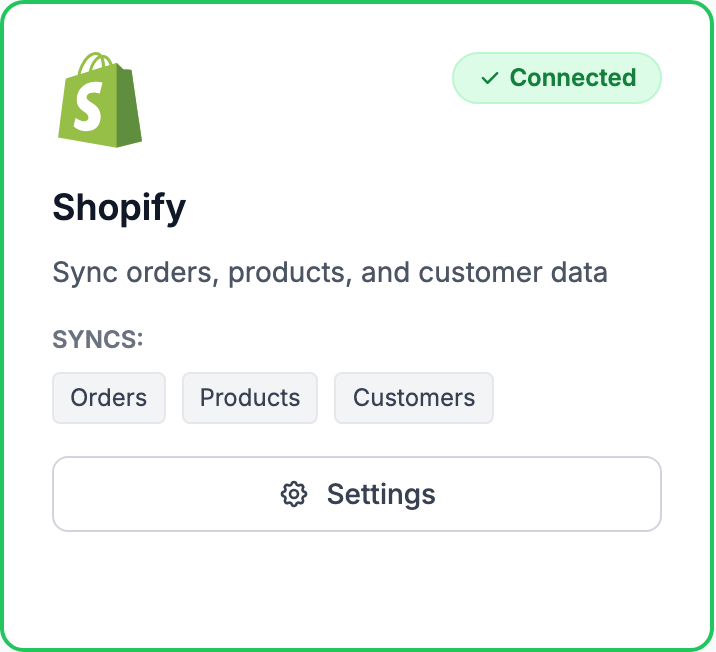 The Shopify tile on the Integrations page.