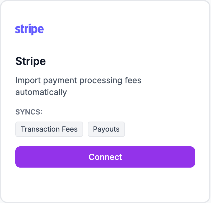 The Stripe tile on the Integrations page.