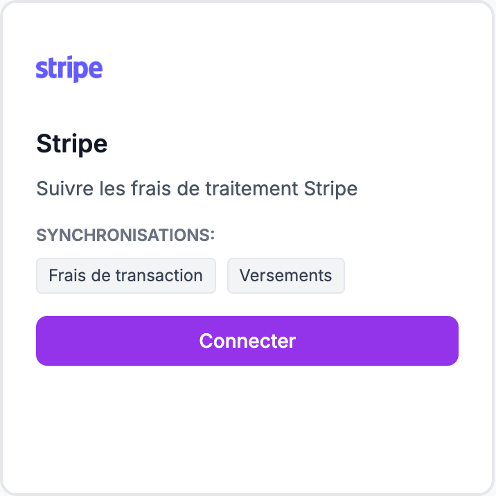 La carte Stripe sur la page Intégrations.