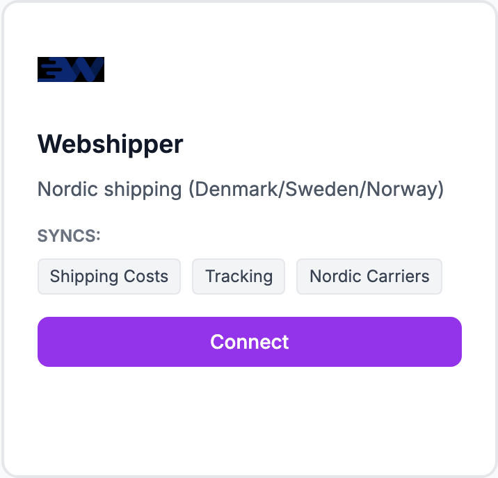 The Webshipper tile on the Integrations page.