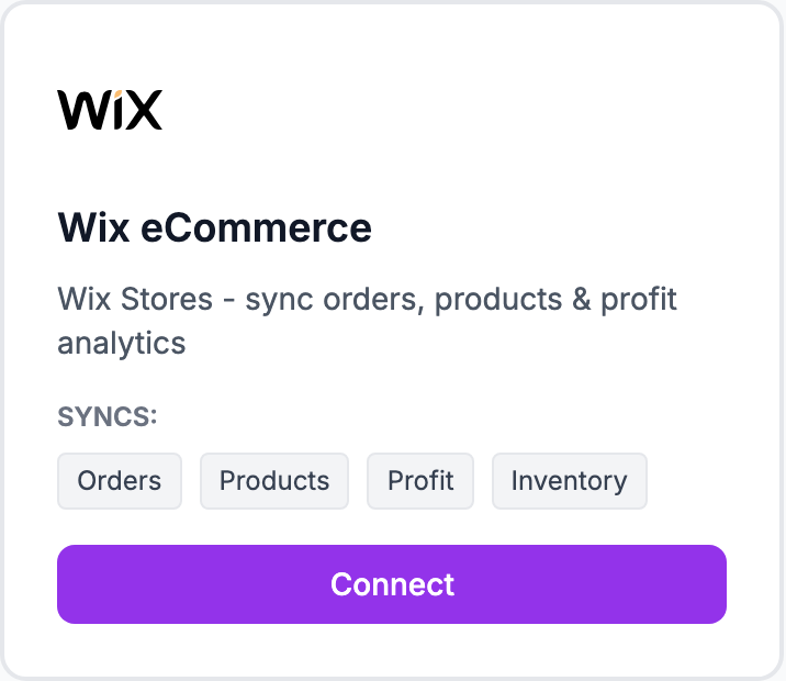The Wix eCommerce tile on the Integrations page.