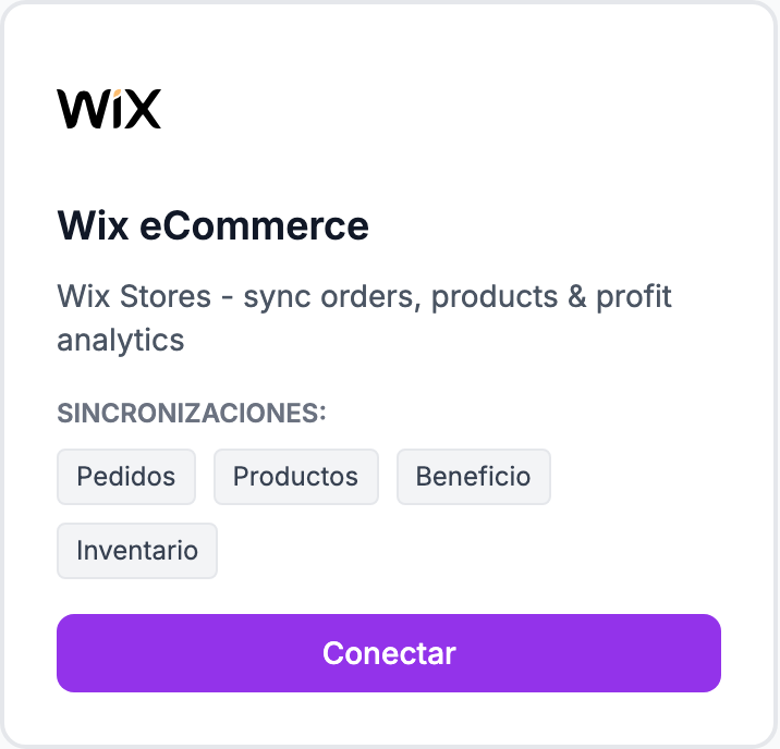 La tarjeta Wix eCommerce en la página Integraciones.
