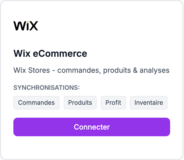 La carte Wix eCommerce sur la page Intégrations.