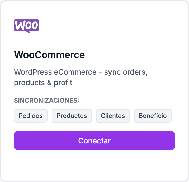 La tarjeta WooCommerce en la página Integraciones.