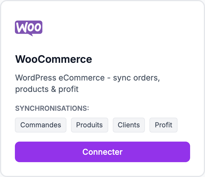 La carte WooCommerce sur la page Intégrations.