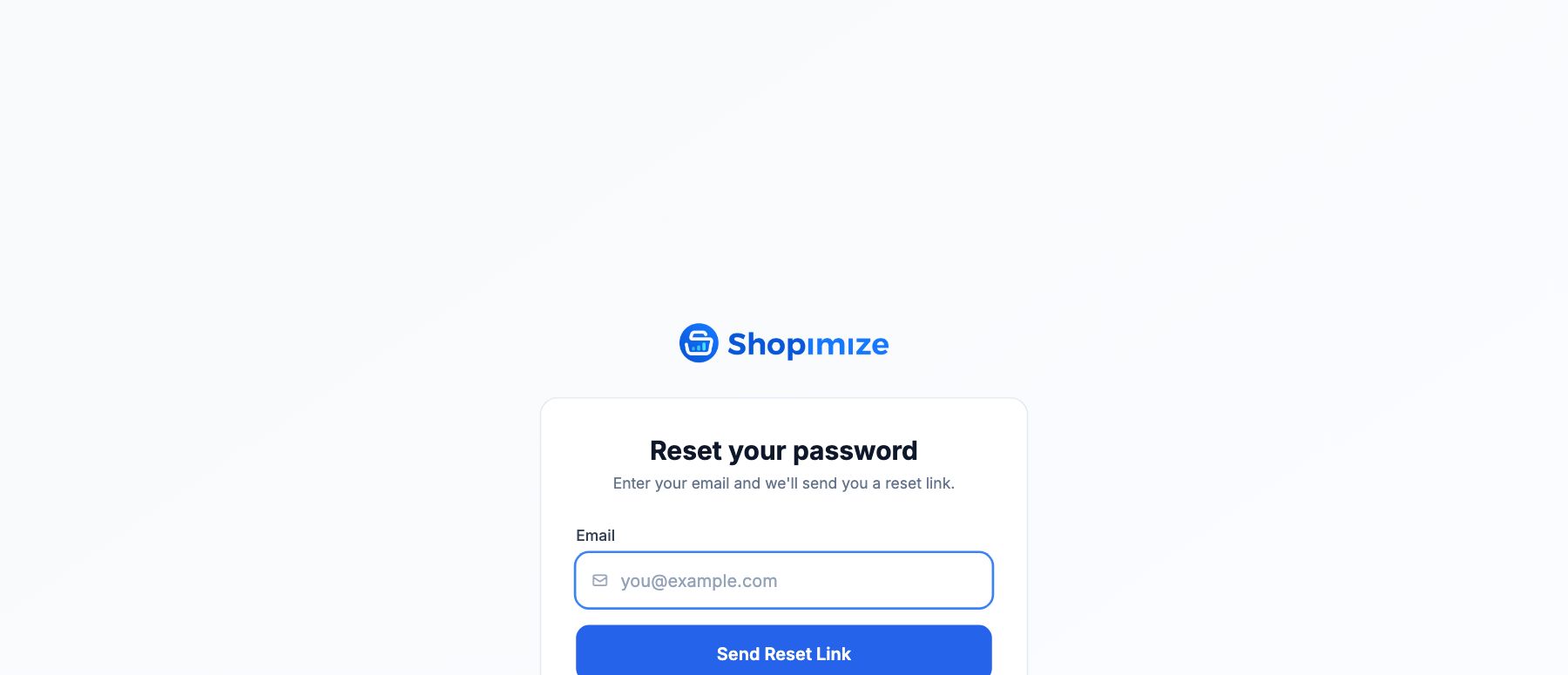 The password reset page, reached from Forgot password? on the sign-in screen.