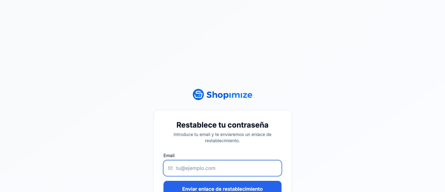 La página de restablecimiento de contraseña, a la que se llega desde ¿Olvidó su contraseña?