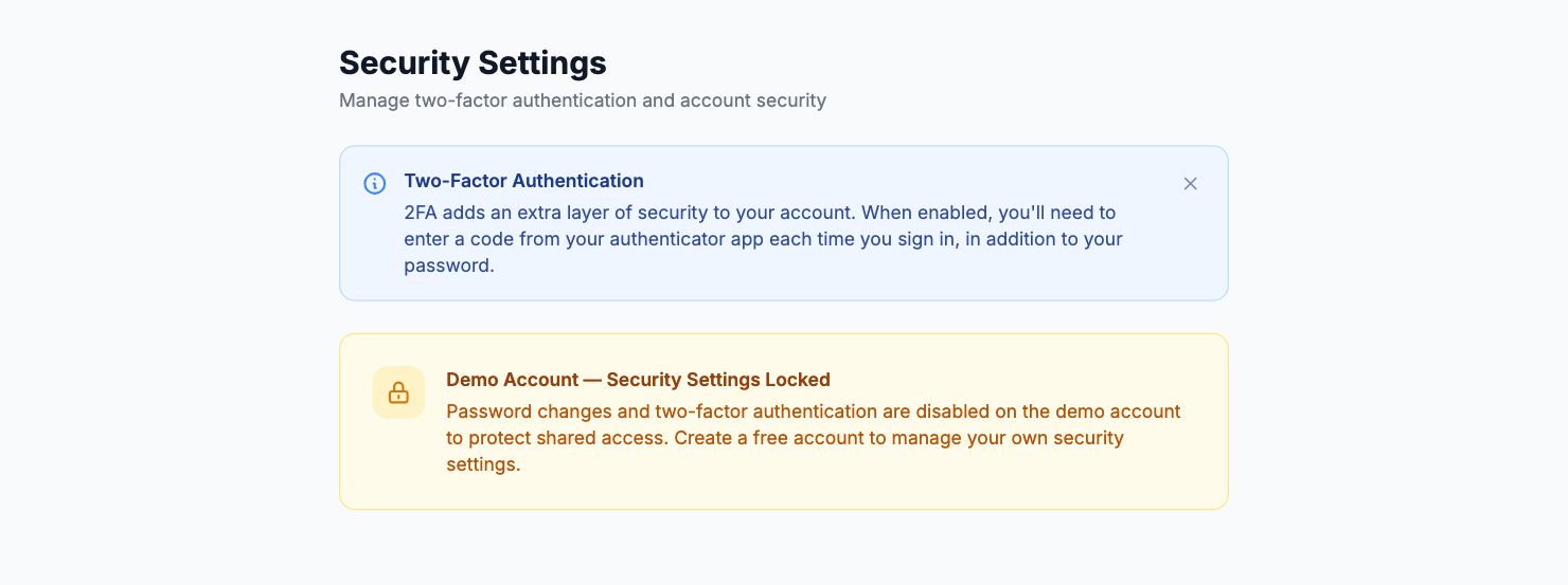 The Security Settings page in Shopimize.