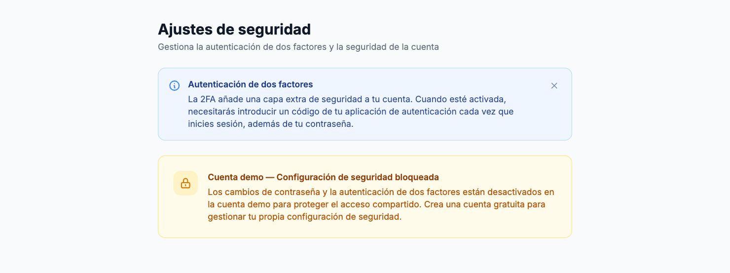 La página Ajustes de seguridad en Shopimize.