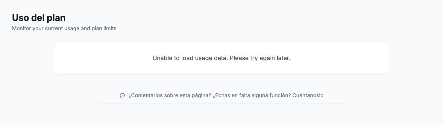La página Uso del plan en Shopimize.